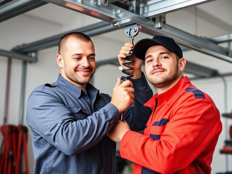 Professional garage door technician from Garage Door Garysburg working on spring tension adjustment